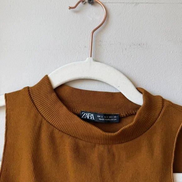 Zara Ribbed Halter Crop Top - Mustard Brown - Picture 4 of 4